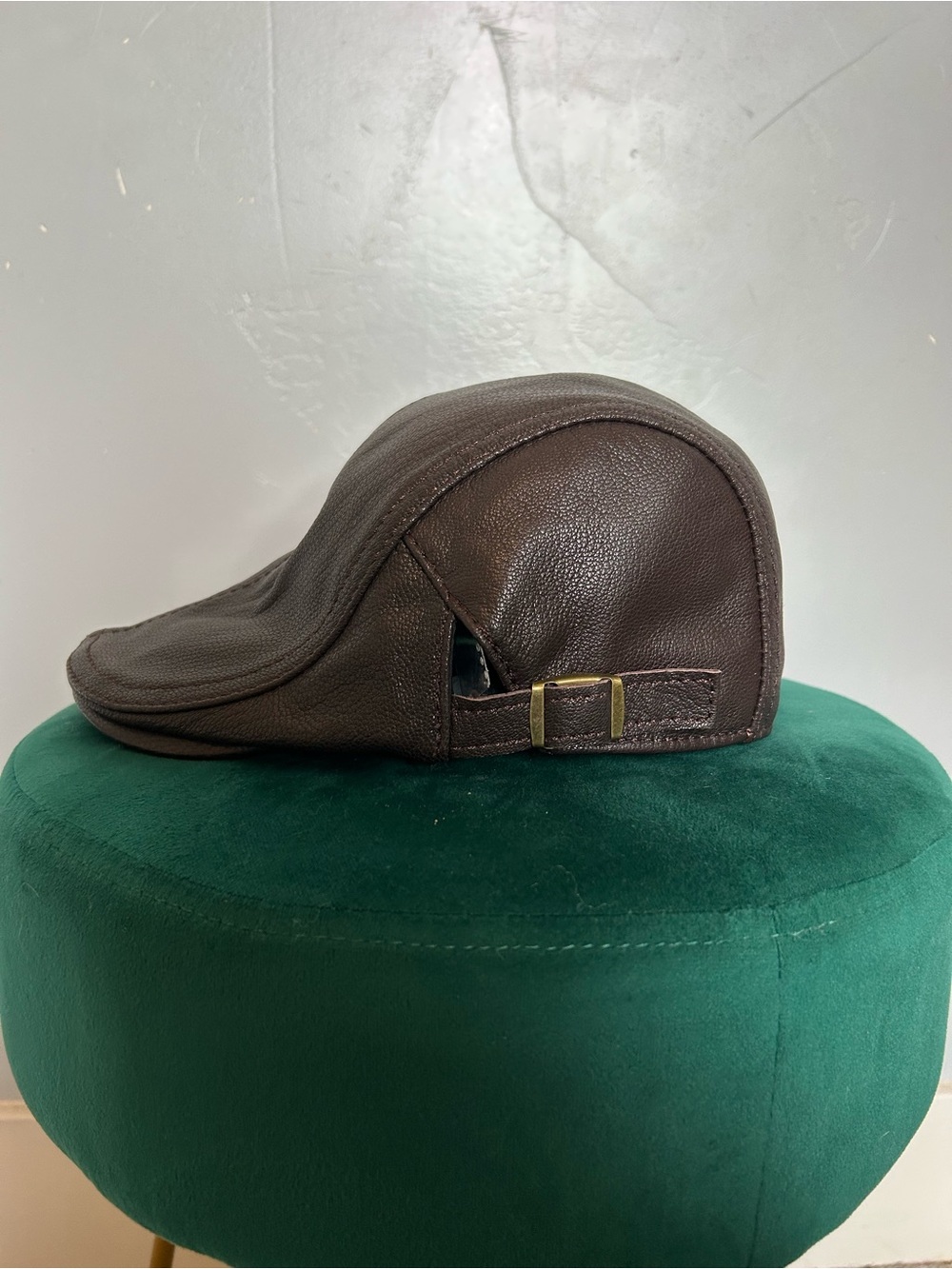VOBOOM Men's Vintage 100% Leather Flat Black Gatsby Newsboy Driving Hat One Size - Picture 4 of 8
